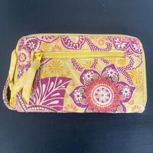 Vera Bradley Women's Yellow & Purple Floral design Zip Around Wallet